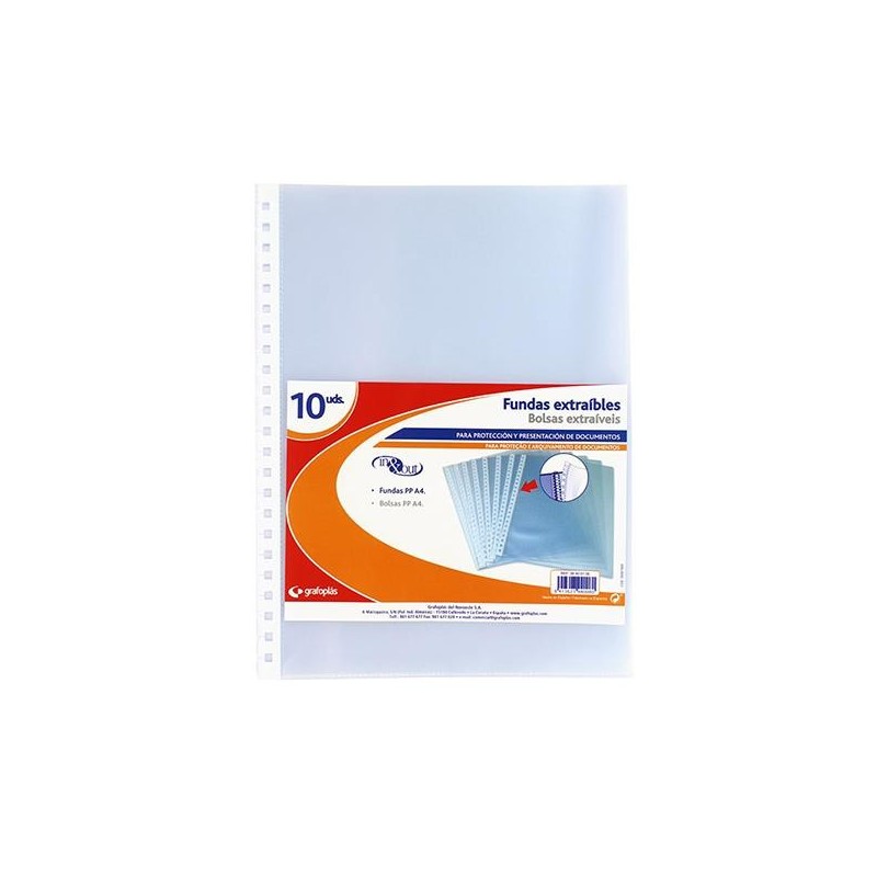 Recambio carpeta de fundas extraíbles Grafoplás - 10 fundas - PP - 80 micras - A4 Recambio carpeta de fundas extraíbles Grafoplás - 10 fundas - PP - 80 micras - A4