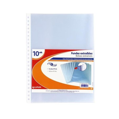 Recambio carpeta de fundas extraíbles Grafoplás - 10 fundas - PP - 80 micras - A4