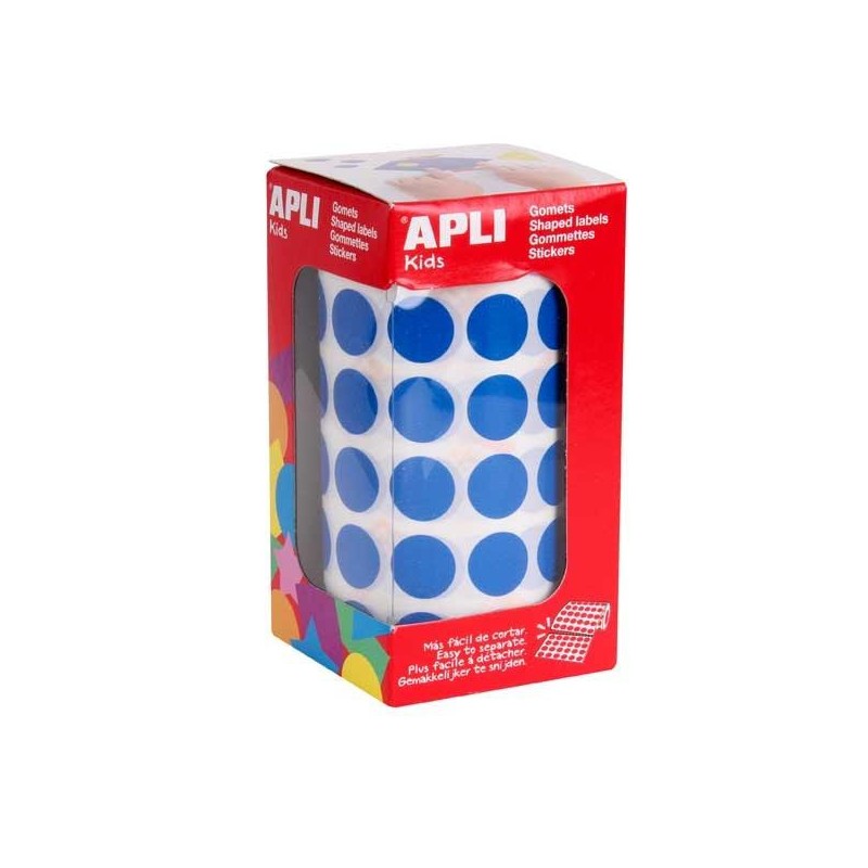 Gomets redondos Apli - 15 mm - Color azul - Rollo 2832 ud