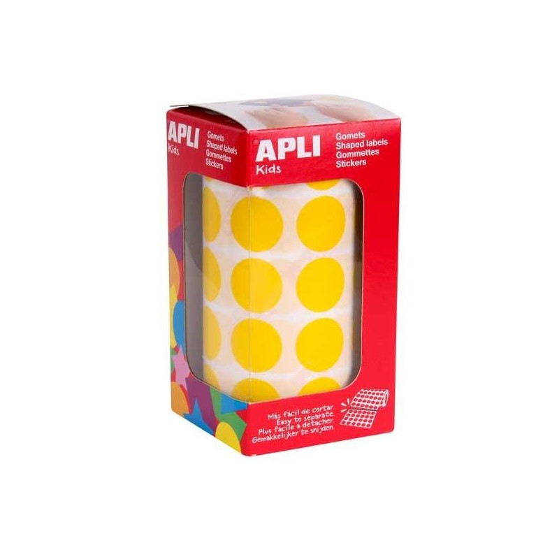Gomets redondos Apli - 20 mm - Color amarillo - Rollo 1770 ud Gomets redondos Apli - 20 mm - Color amarillo - Rollo 1770 ud