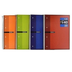 Cuaderno microperforado Enri - Espiral - Cartón forrado - A4+ - 5x5 - 120 hojas + 40 GRATIS - 60 g - Colores surtidos