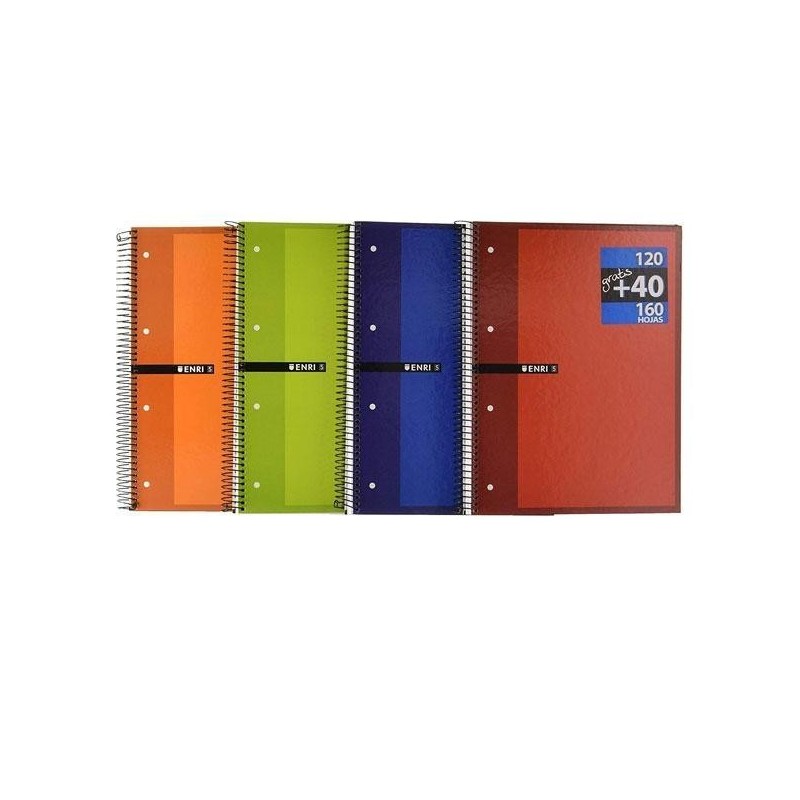 Cuaderno microperforado Enri - Espiral - Cartón forrado - A4+ - 5x5 - 120 hojas + 40 GRATIS - 60 g - Colores surtidos Cuaderno microperforado Enri - Espiral - Cartón forrado - A4+ - 5x5 - 120 hojas + 40 GRATIS - 60 g - Colores surtidos