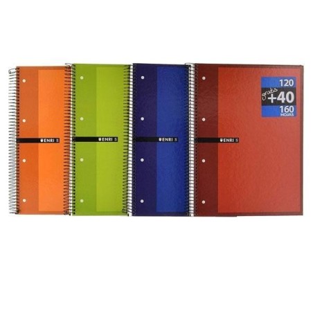Cuaderno microperforado Enri - Espiral - Cartón forrado - A4+ - 5x5 - 120 hojas + 40 GRATIS - 60 g - Colores surtidos