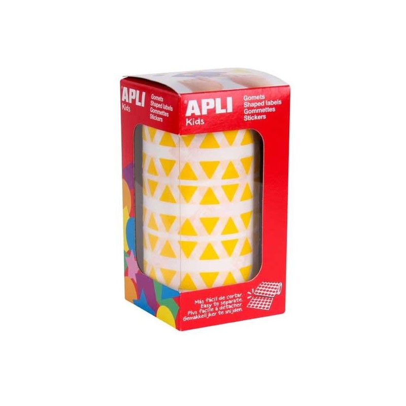 Gomets triangulares Apli - 10,5 x 10,5 x 10,5 mm - Color amarillo - Rollo 6136 ud Gomets triangulares Apli - 10,5 x 10,5 x 10,5 mm - Color amarillo - Rollo 6136 ud