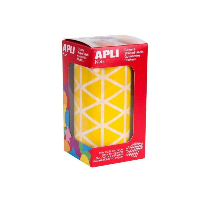 Gomets triangulares Apli - 20 x 20 x 20 mm - Color amarillo - Rollo 2832 ud