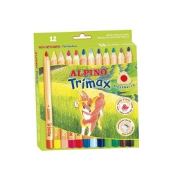 Lápiz de color Alpino Trimax - 5,4 mm - Colores surtidos - Estuche 12 ud - Incluye sacapuntas