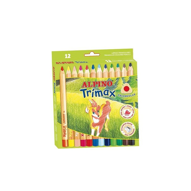 Lápiz de color Alpino Trimax - 5,4 mm - Colores surtidos - Estuche 12 ud - Incluye sacapuntas
