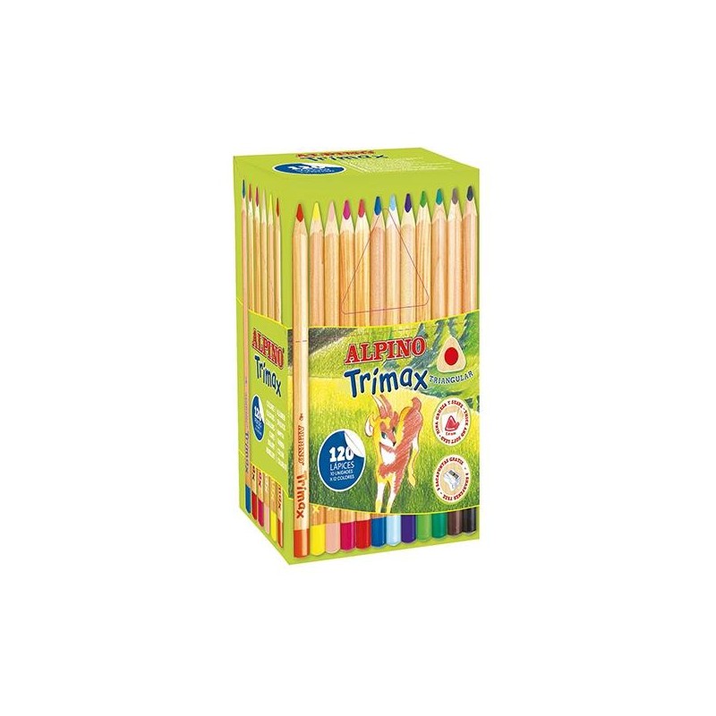Lápiz de color Alpino Trimax - 5,4 mm - Colores surtidos - Schook pack 120 ud - Incluye 3 sacapuntas