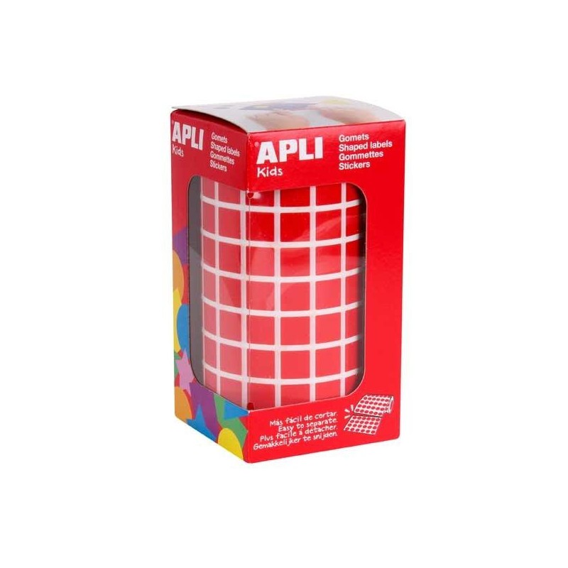 Gomets cuadrados Apli - 10 x 10 mm - Color rojo - Rollo 6372 ud