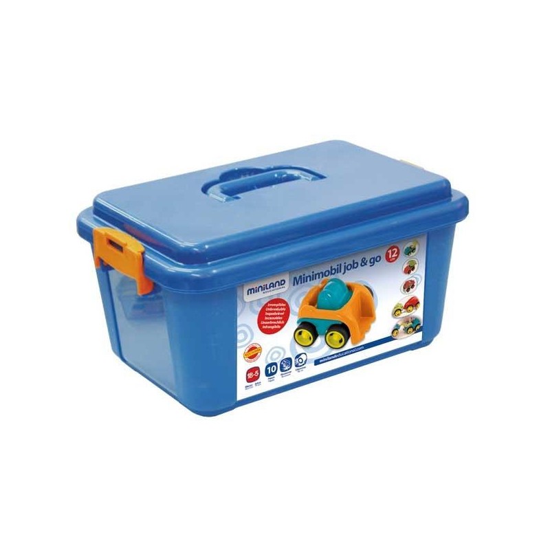 Minimóvil Go & Job Miniland - 12 cm - +18 meses - Colores surtidos - Caja 10 ud