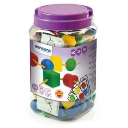 Formas ensartables Miniland - 25 mm - + 3 años - Colores surtidos - Bote 100 ud + 10 cordones