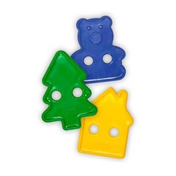 Figuras ensartables Miniland - + 3 años - Colores surtidos - Bote 80 ud + 10 cordones + 24 fichas