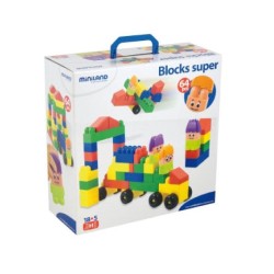 Maleta Super Blocks Miniland - + 18 meses - Colores surtidos - Caja 64 piezas con personajes