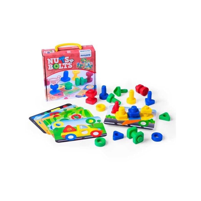 Nuts & Bolts Miniland - + 2 años - Colores surtidos - Caja 24 ud + 6 tarjetas