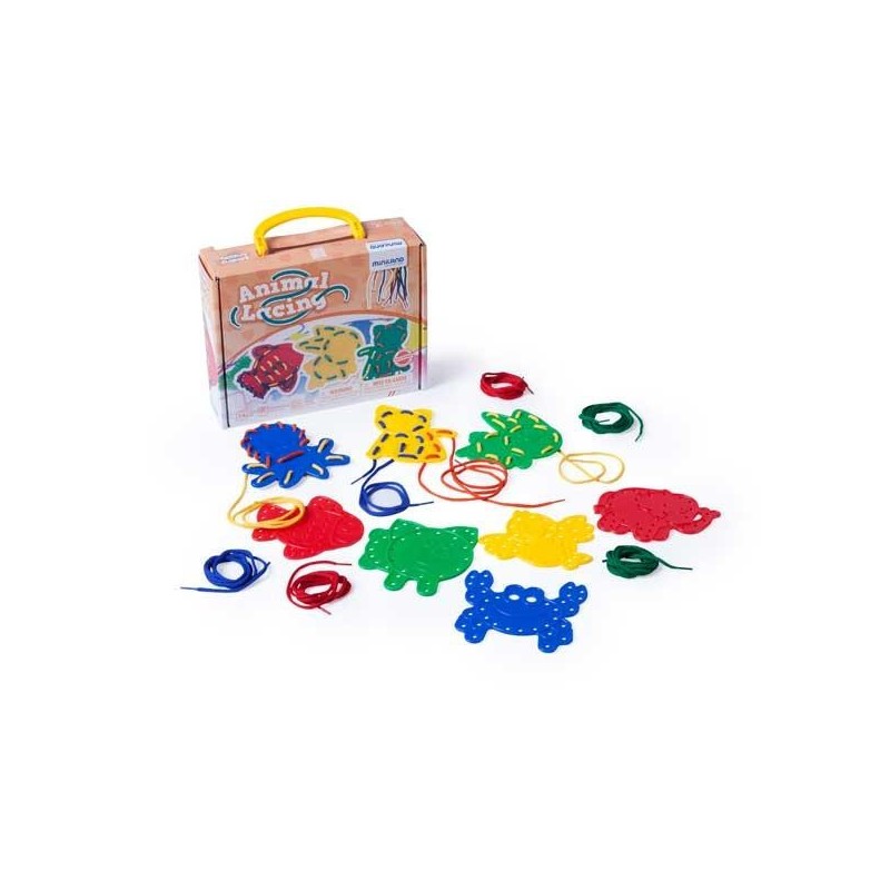 Animal lacing Miniland - + 3 años - Colores surtidos - Pack 8 piezas + 10 cordones