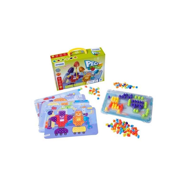 Pegs mosaico Miniland - 15 mm - + 3 años - Colores surtidos - Caja 150 ud + bandeja + 6 fichas
