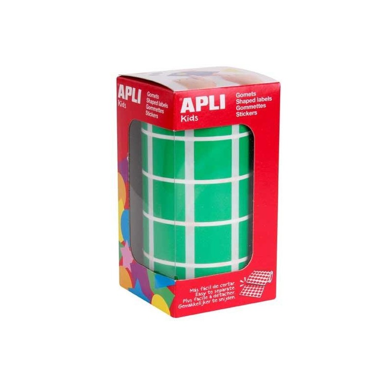 Gomets cuadrados Apli - 20 x 20 mm - Color verde - Rollo 1770 ud
