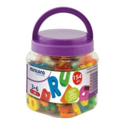 Letras mayúsculas magnéticas Miniland - 32 mm - Colores surtidos - + 3 años - Bote 154 piezas