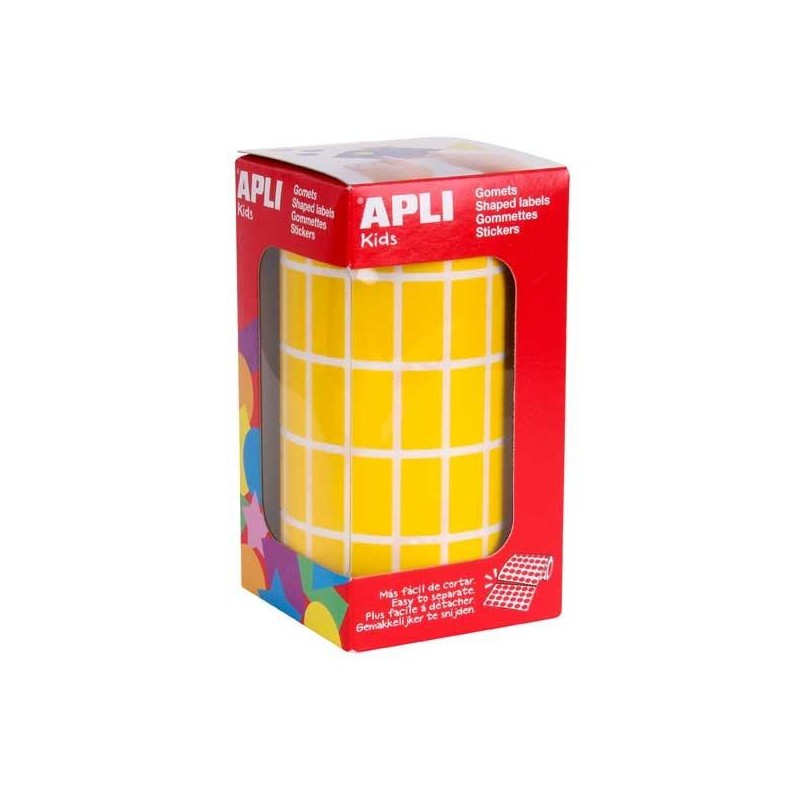 Gomets rectangulares Apli - 20 x 10 mm - Color amarillo - Rollo 3540 ud