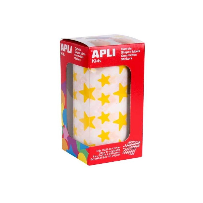 Gomets estrellas Apli - 12,5 y 19,5 mm - Color amarillo - Rollo 2360 ud