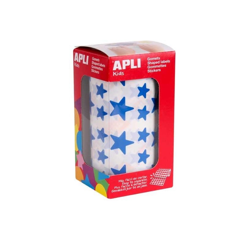 Gomets estrellas Apli - 12,5 y 19,5 mm - Color azul - Rollo 2360 ud Gomets estrellas Apli - 12,5 y 19,5 mm - Color azul - Rollo 2360 ud