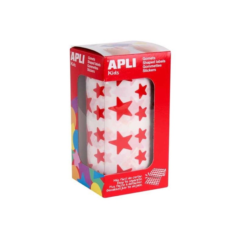 Gomets estrellas Apli - 12,5 y 19,5 mm - Color rojo - Rollo 2360 ud Gomets estrellas Apli - 12,5 y 19,5 mm - Color rojo - Rollo 2360 ud