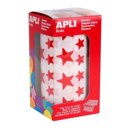 Gomets estrellas Apli - 12,5 y 19,5 mm - Color rojo - Rollo 2360 ud