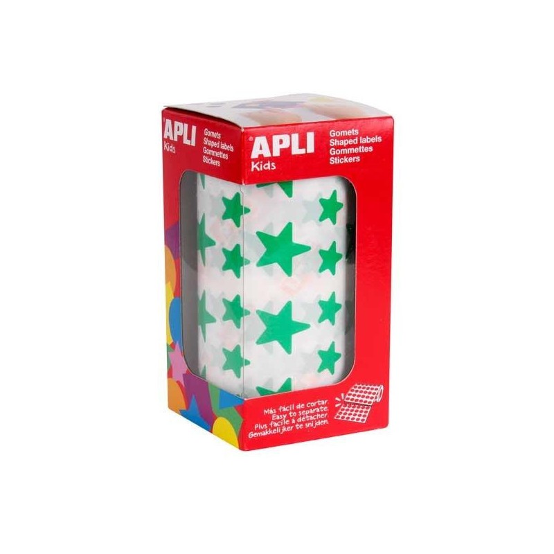 Gomets estrellas Apli - 12,5 y 19,5 mm - Color verde - Rollo 2360 ud