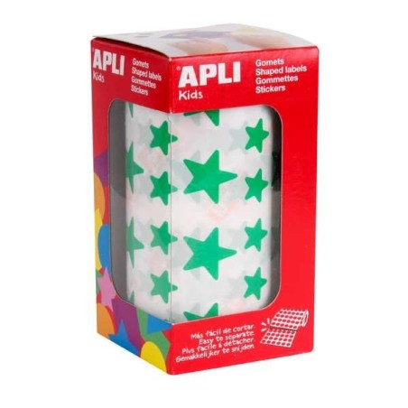 Gomets estrellas Apli - 12,5 y 19,5 mm - Color verde - Rollo 2360 ud