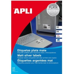 Etiquetas poliéster Apli - Permanentes - 45,7 x 21,2 mm - Láser, fotocopiadora - Color plata - Pack 960 etiquetas