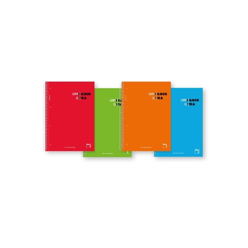 Cuaderno microperforado Pacsa SuperBlock - Espiral - Cartón - A4 - 5x5 - 160 hojas - 90 g - Colores surtidos Cuaderno microperforado Pacsa SuperBlock - Espiral - Cartón - A4 - 5x5 - 160 hojas - 90 g - Colores surtidos