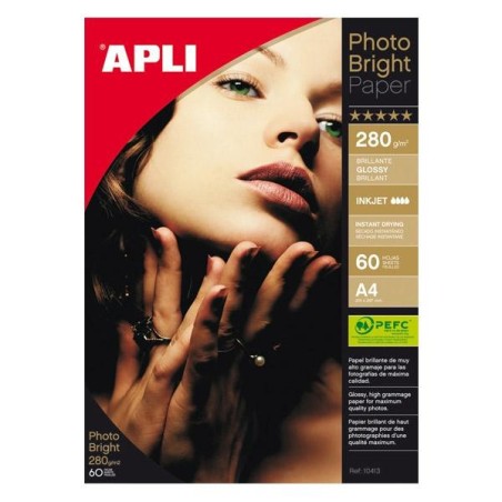 Papel fotográfico brillante Apli Bright PRO - A4 - 280 g - Inkjet - Pack 60 hojas