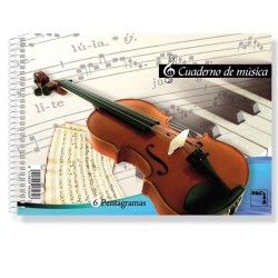 Bloc de música Pacsa - Espiral - Cuarto - 6 pentagramas - 20 hojas - 80 g