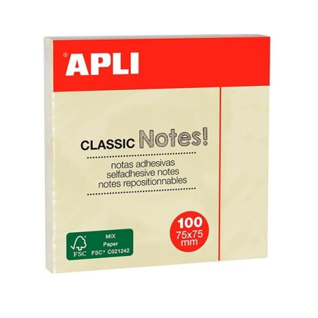 Notas adhesivas Apli Classic - 100 hojas - 75 x 75 mm - Color amarillo