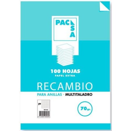 Recambio Pacsa - Folio - 4x4 - 70 g - Multitaladro - 100 hojas