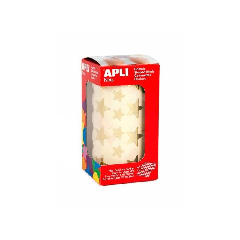 Gomets estrellas Apli - 12,5 y 19,5 mm - Color oro - Rollo 2360 ud