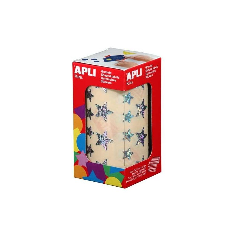 Gomets estrellas Apli - 12,5 y 19,5 mm - Color plata - Rollo 2360 ud