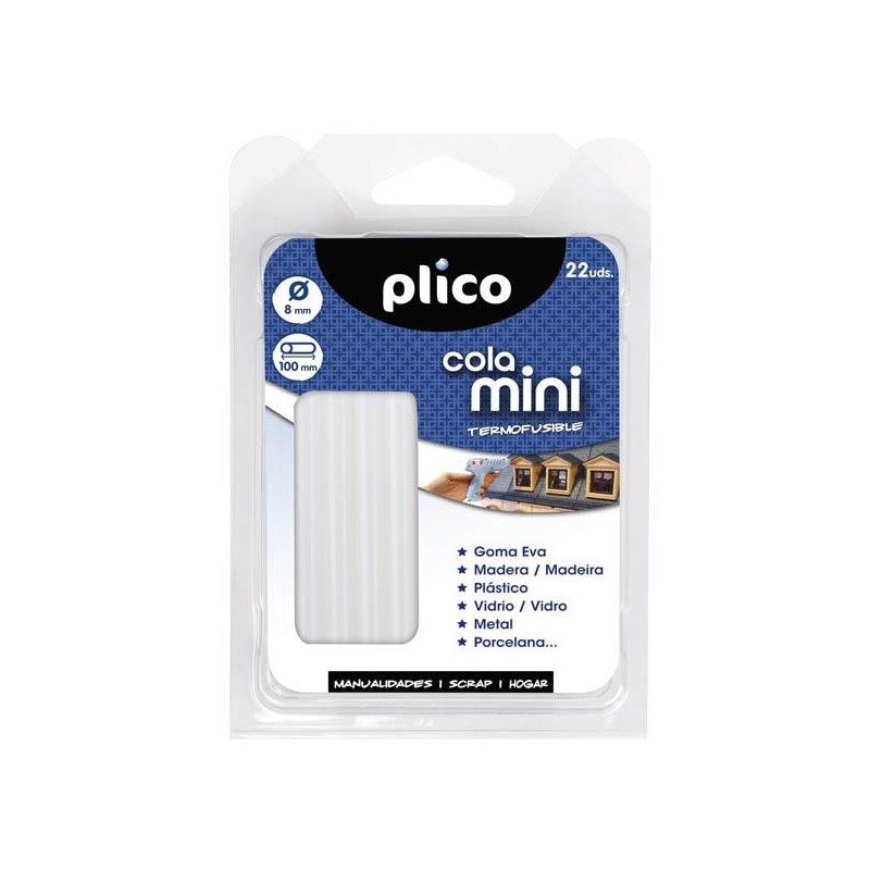 Barra mini cola termofusible Plico - Color blanco - 100 mm - 8 mm - Pack 22 ud Barra mini cola termofusible Plico - Color blanco - 100 mm - 8 mm - Pack 22 ud