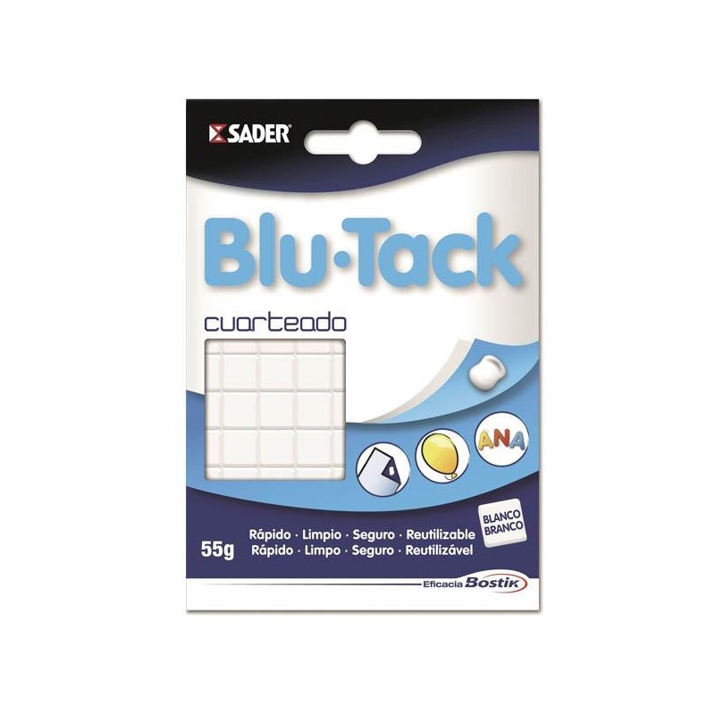 Blu-Tack Plico - Cuarteado - 55 g - Color blanco