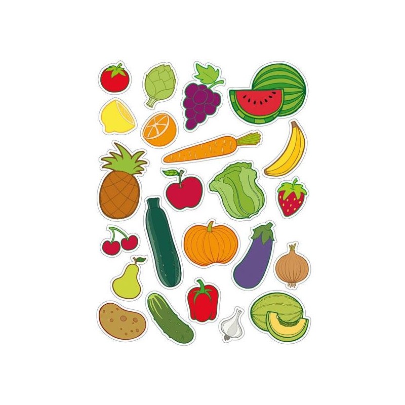 Gomets temáticos frutas y verduras Apli - 12 hojas - 276 ud