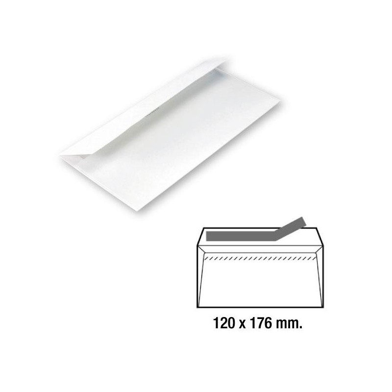Sobres comercial Sam - 120 x 176 mm - 90 g - Tira de silicona - Color blanco - Caja 500 sobres