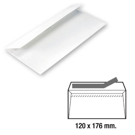 Sobres comercial Sam - 120 x 176 mm - 90 g - Tira de silicona - Color blanco - Caja 500 sobres