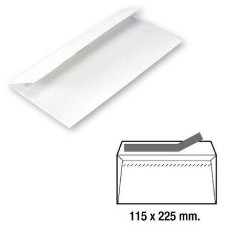 Sobres americano Sam - 115 X 225 mm - 90 g - Tira de silicona - Color blanco - Caja 500 sobres