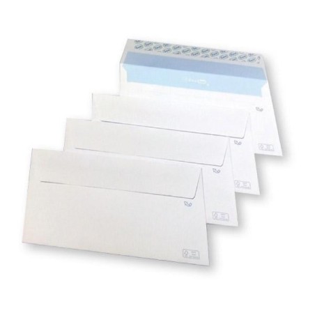 Sobres ecológicos Sam - 110 x 220 mm - 105 g - Tira de silicona - Color blanco - Caja 500 sobres