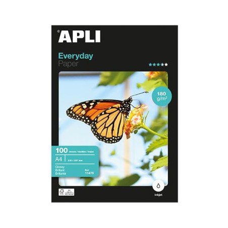 Papel fotográfico brillante Apli Everyday - A4 - 180g - Inkjet - Pack 100 hojas