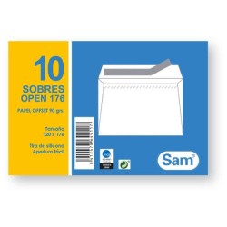 Sobres Sam - 120 x 176 mm - 90 g - Tira de silicona - Color blanco - Pack 10 sobres