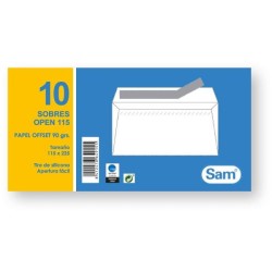 Sobres Sam - 115 x 225 mm - 90 g - Tira de silicona - Color blanco - Pack 10 sobres