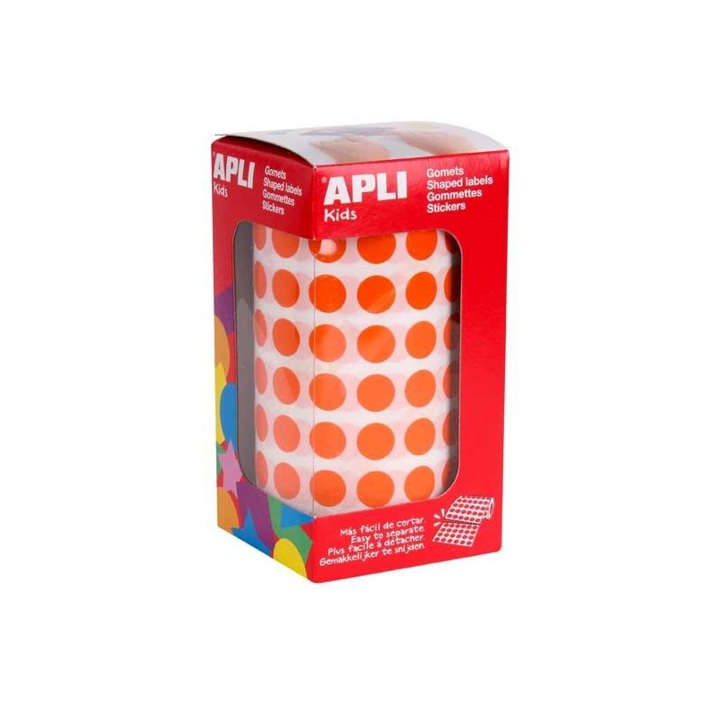 Gomets redondos Apli - 10,5 mm - Color naranja - Rollo 5192 ud