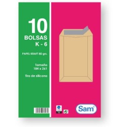 Bolsas Sam - Kraft - 184 x 261 mm - 80 g - Tira de silicona - Pack 10 bolsas