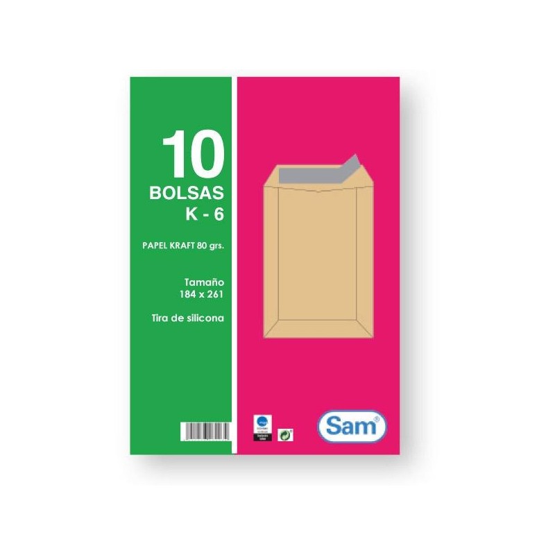Bolsas Sam - Kraft - 184 x 261 mm - 80 g - Tira de silicona - Pack 10 bolsas Bolsas Sam - Kraft - 184 x 261 mm - 80 g - Tira de silicona - Pack 10 bolsas